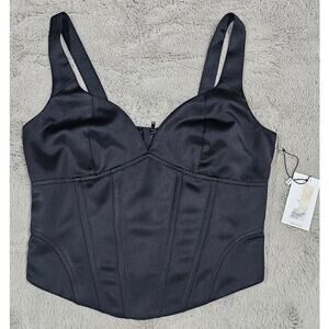 Jason Wu Corset Bustier Top, Satin, Black, Zip Back, Wide Strap New, NWT Sz S